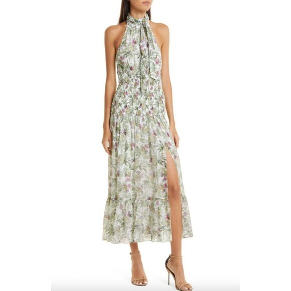 cinq a sept Dresses & Skirts - Cinq A Sept Dover Floral Halter Neck Sik Blend Dress White Green Multi Womens 2